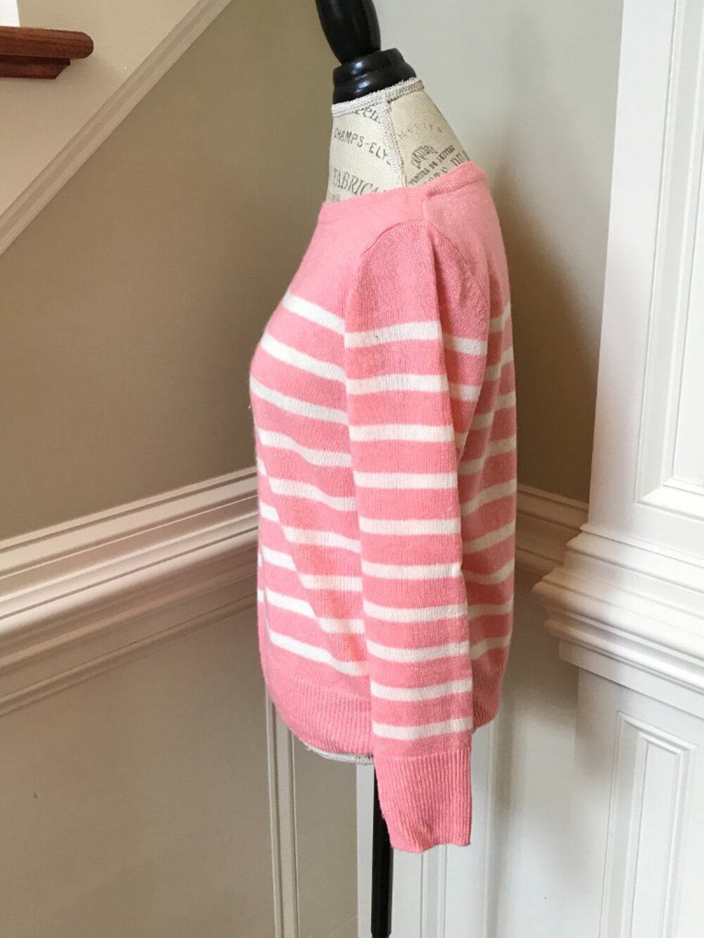 Vineyard Vines Caley Stripe Sweater Womens Small Pink White Cashmere Linen Knit - Picture 8 of 12